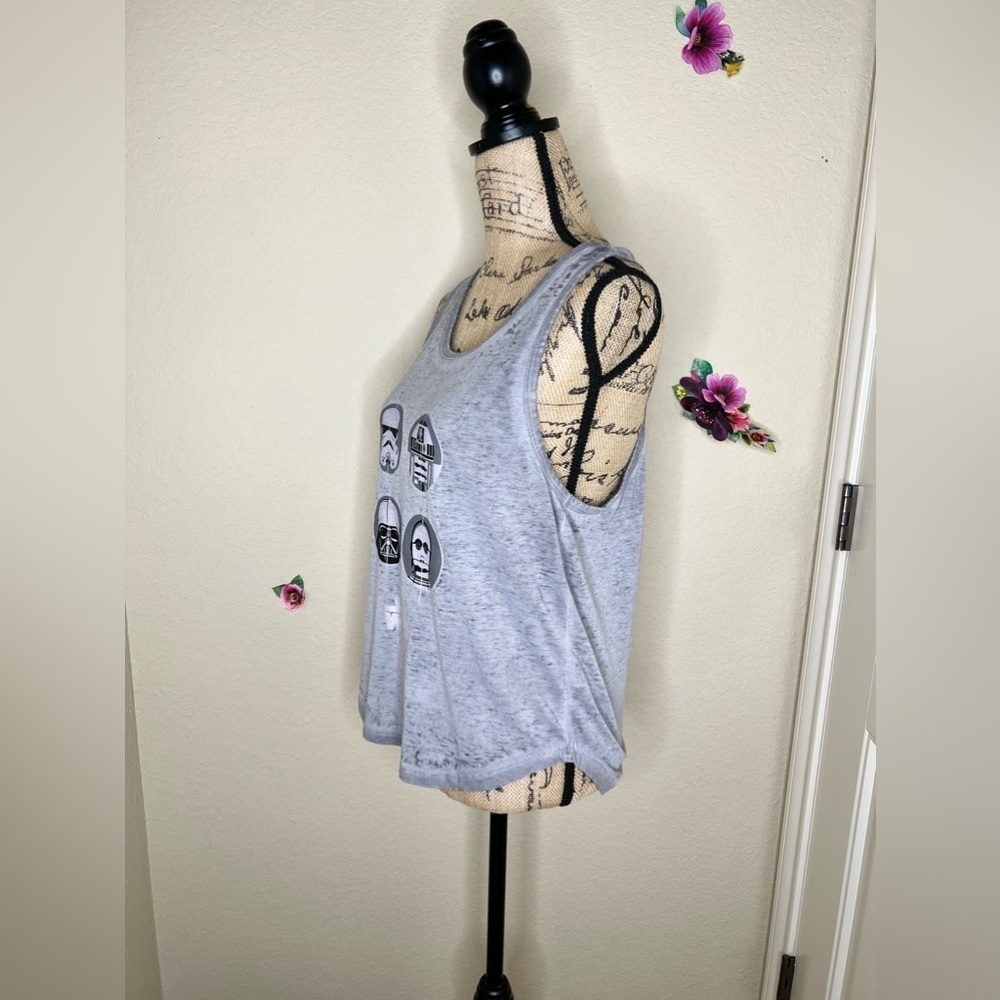 Star Wars Distressed Look Grey Tank Top with Darth Vader, R2-D2, C-3PO Size L - Picture 8 of 13